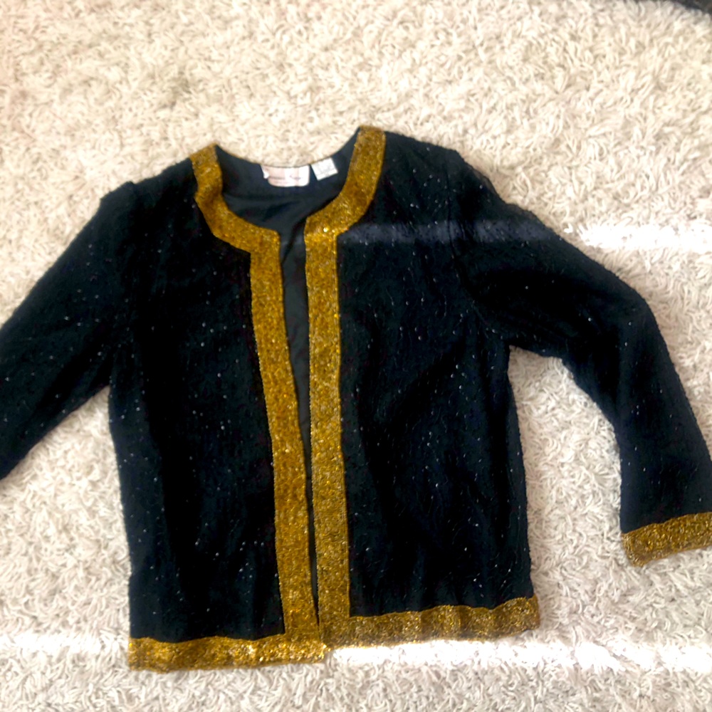 Dressy top gold trim rich embroidery over silk